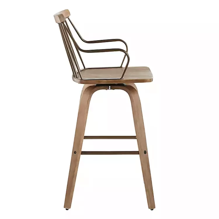Whitewash Poplar Wood Swivel Counter Stool>Kirklands Home Store