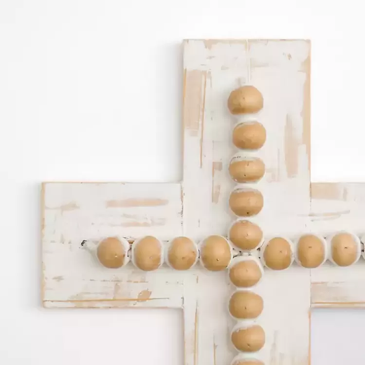 Whitewashed Beaded Wood Cross Wall Plaque>Kirklands Home Shop