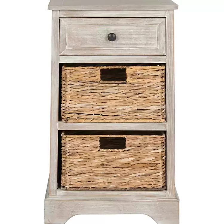 Whitewashed Brown Wood Side Table with Baskets>Kirklands Home Shop