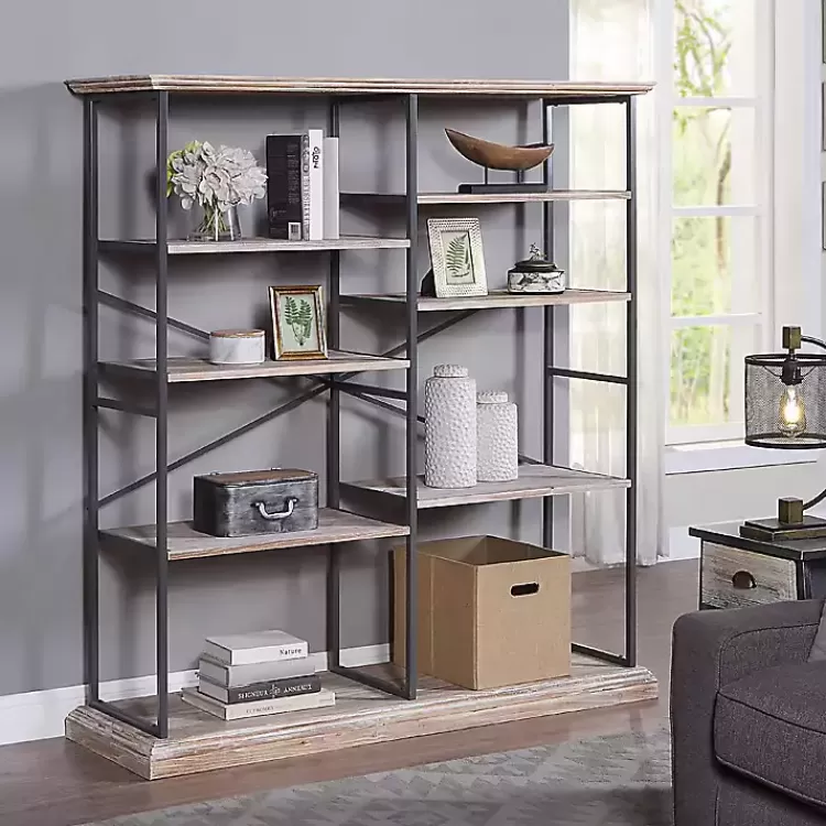 Whitewashed Etagere Industrial Bookcase>Kirklands Home Clearance