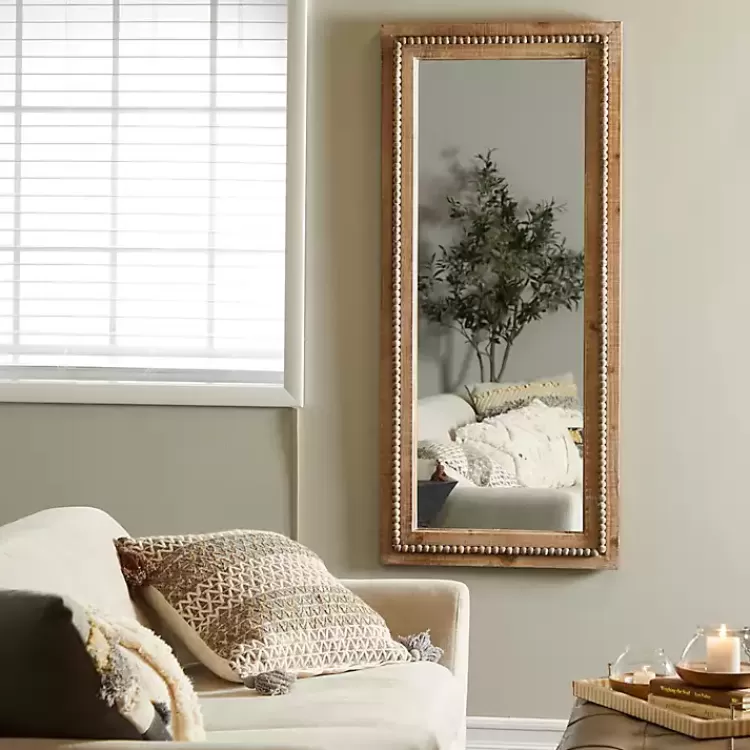 Whitewashed Natural Beaded Wood Wall Mirror>Kirklands Home Outlet