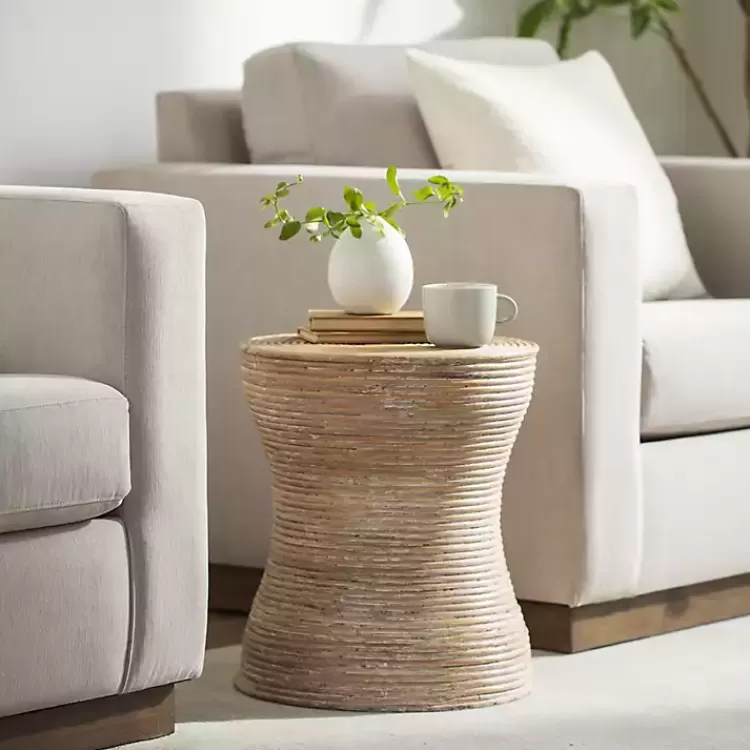 Whitewashed Natural Rattan Accent Table>Kirklands Home Shop