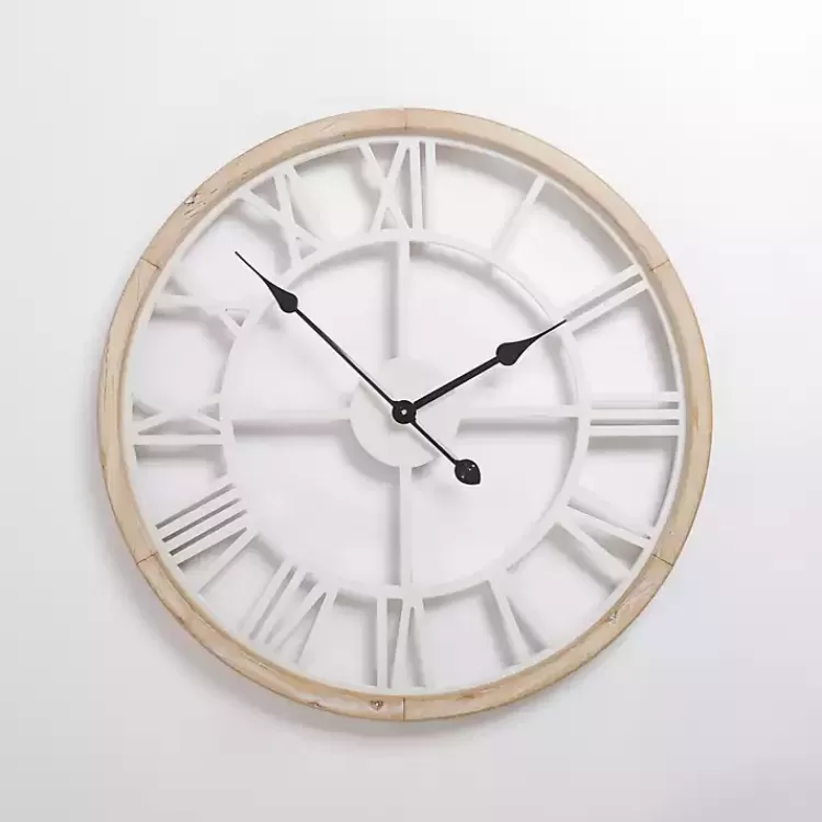 Whitewashed Wood Open Face Wall Clock>Kirklands Home Cheap