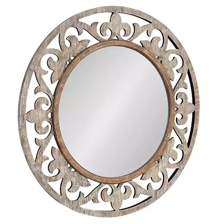 washed Wood Round Shavali Mirror>Kirklands Home Best