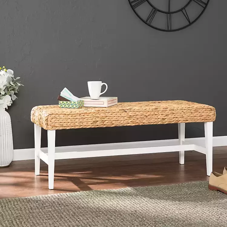 Wiley Woven Hyacinth Bench with White Base>Kirklands Home Shop