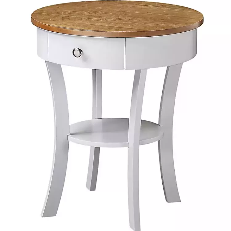 Wood & White Curved Legs Round Drawer Accent Table>Kirklands Home Flash Sale