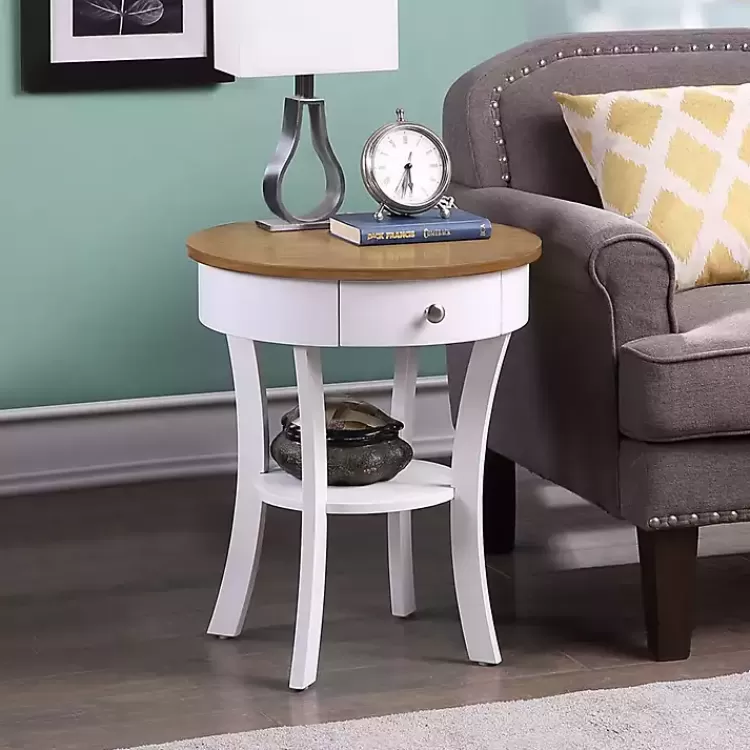 Wood & White Curved Legs Round Drawer Accent Table>Kirklands Home Flash Sale