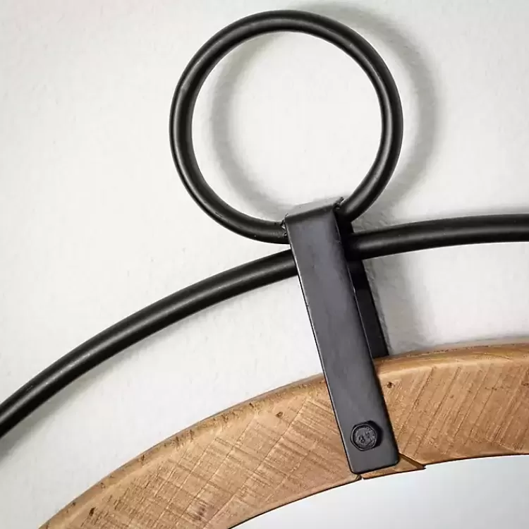 Wood and Black Metal Modern Round Wall Mirror>Kirklands Home New