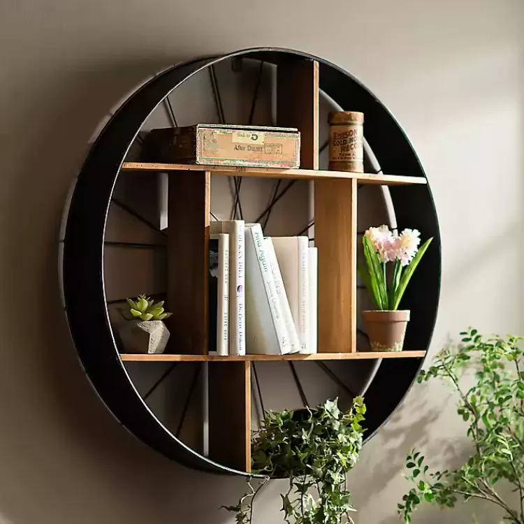 Wood and Iron Bicycle Wheel Shelf>Kirklands Home Online