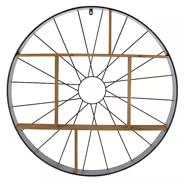 Wood and Iron Bicycle Wheel Shelf>Kirklands Home Online