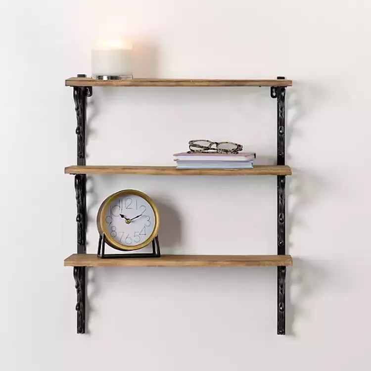 Wood and Iron Scroll 3-Tier Wall Shelf>Kirklands Home Shop