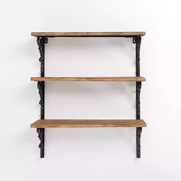 Wood and Iron Scroll 3-Tier Wall Shelf>Kirklands Home Shop