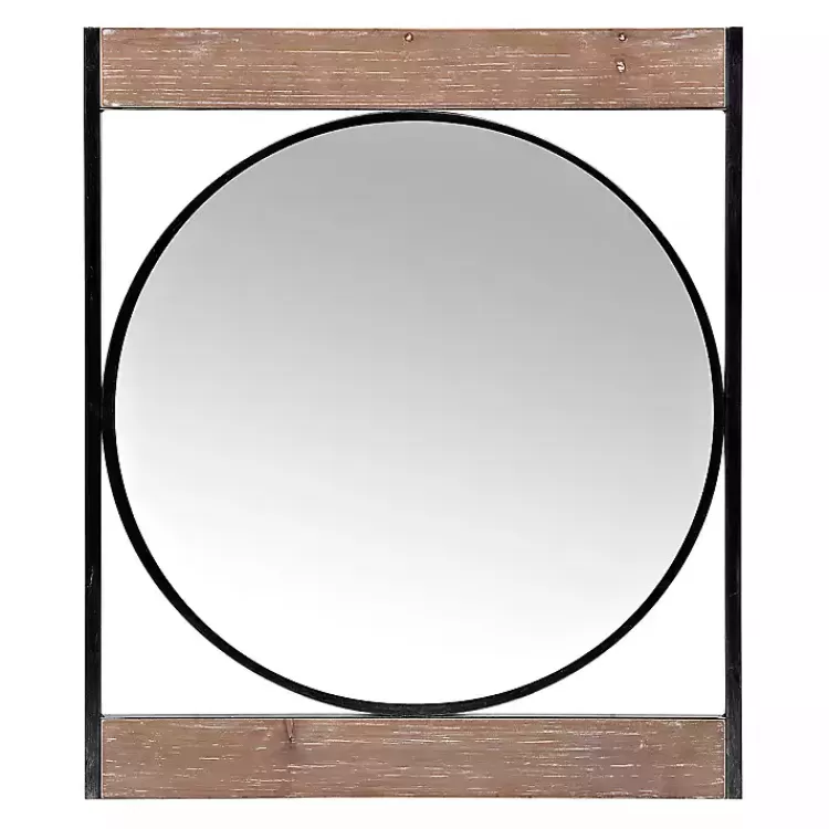 Wood and Metal Framed Round Industrial Mirror>Kirklands Home Discount