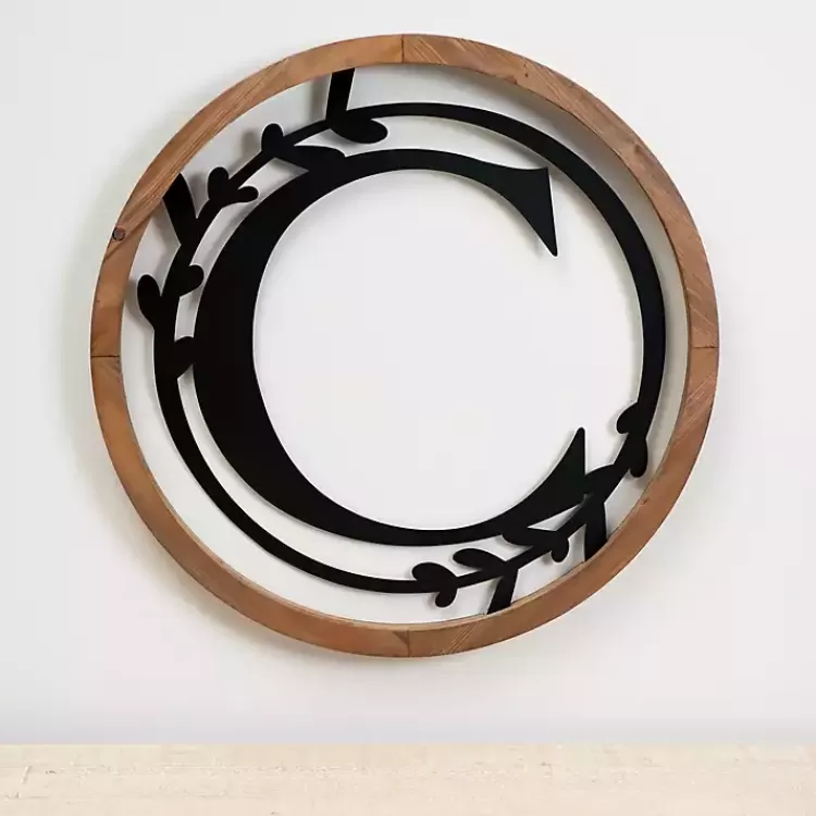 Wood and Metal Laurel Monogram C Plaque>Kirklands Home Online