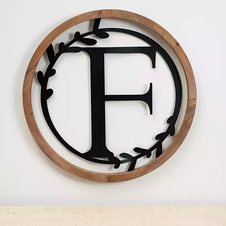 Wood and Metal Laurel Monogram F Plaque>Kirklands Home Sale