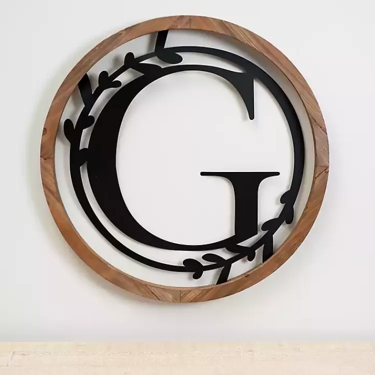 Wood and Metal Laurel Monogram G Plaque>Kirklands Home Shop