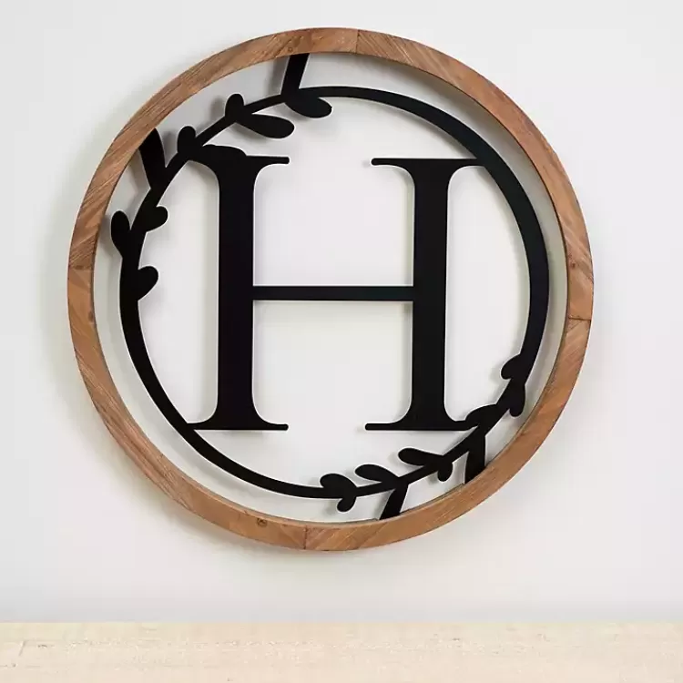 Wood and Metal Laurel Monogram H Plaque>Kirklands Home Shop