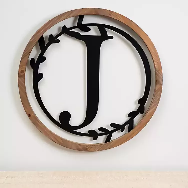Wood and Metal Laurel Monogram J Plaque>Kirklands Home Sale