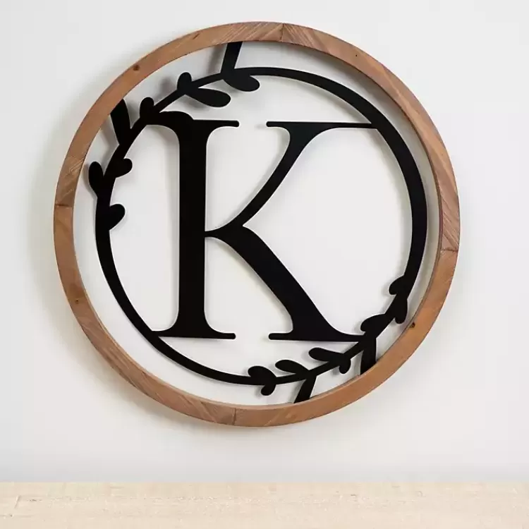 Wood and Metal Laurel Monogram K Plaque>Kirklands Home Outlet