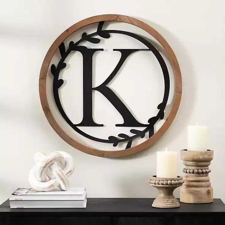 Wood and Metal Laurel Monogram K Plaque>Kirklands Home Outlet