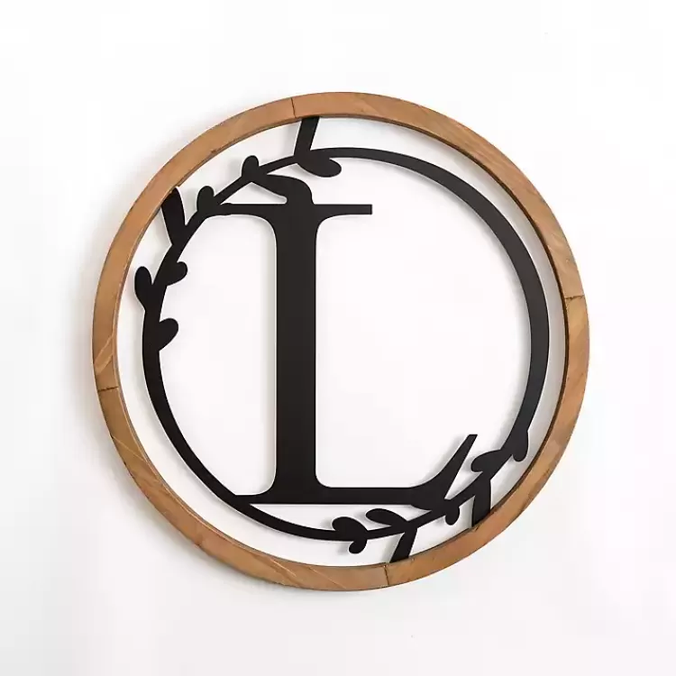 Wood and Metal Laurel Monogram L Plaque>Kirklands Home Fashion