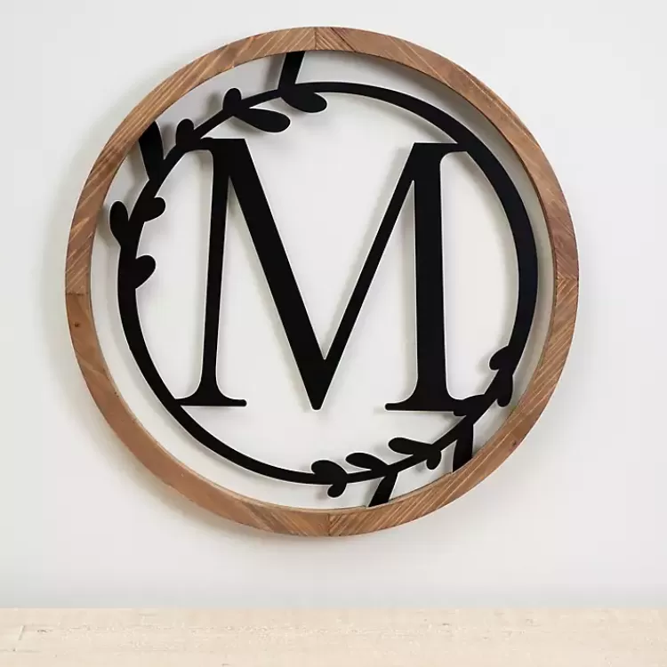 Wood and Metal Laurel Monogram M Plaque>Kirklands Home Hot
