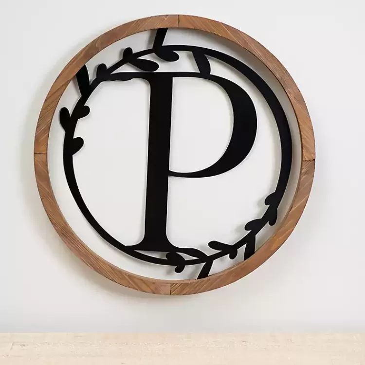 Wood and Metal Laurel Monogram P Plaque>Kirklands Home Cheap