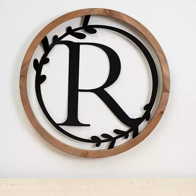 Wood and Metal Laurel Monogram R Plaque>Kirklands Home Best Sale