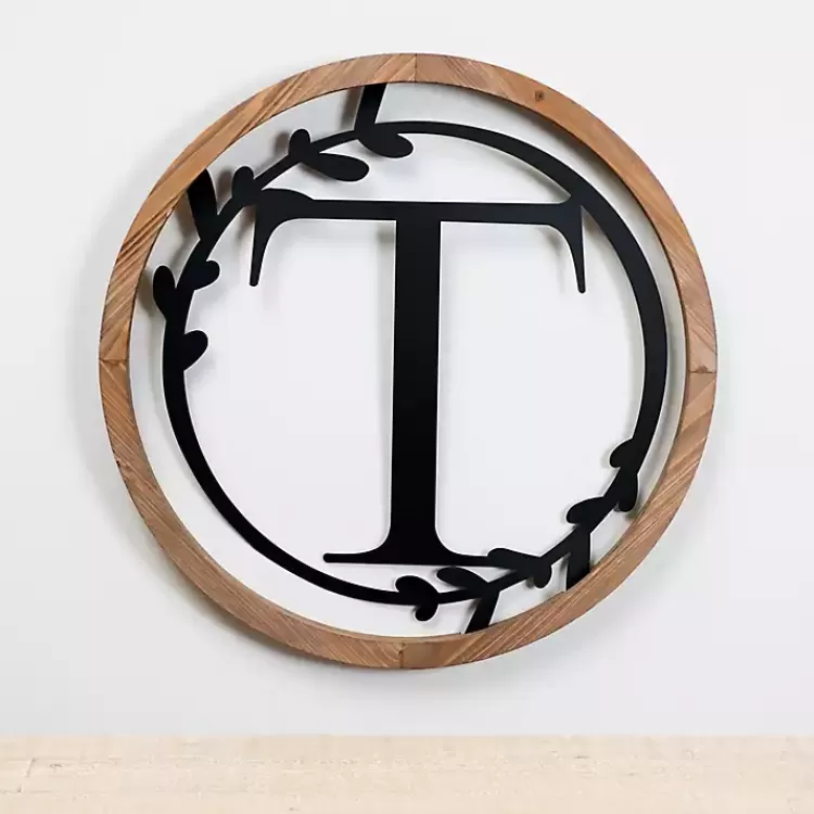 Wood and Metal Laurel Monogram T Plaque>Kirklands Home Shop