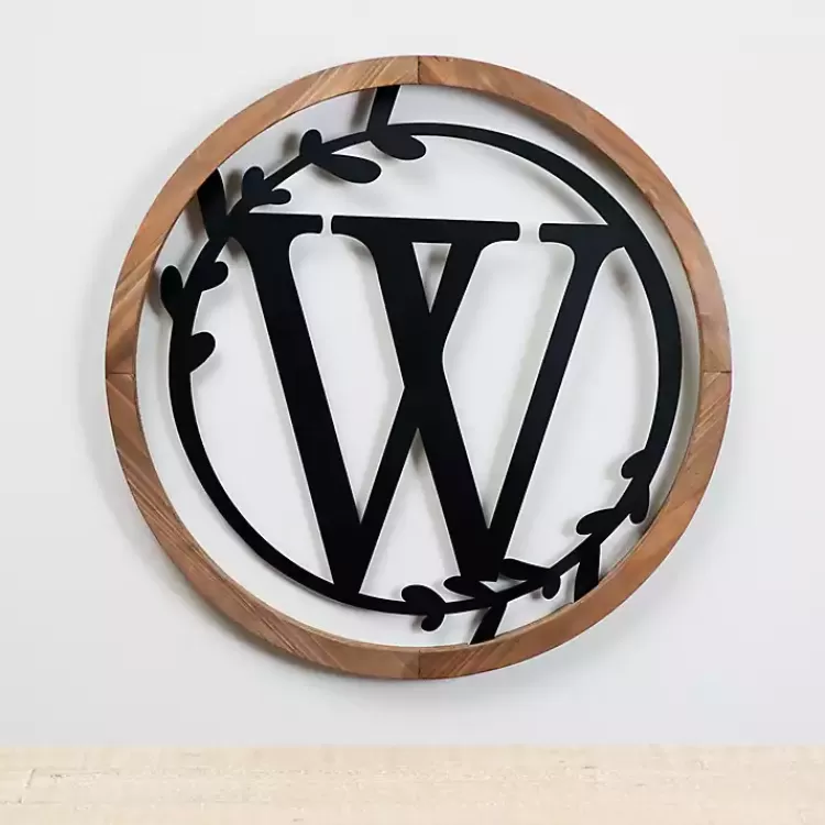 Wood and Metal Laurel Monogram W Plaque>Kirklands Home Best Sale