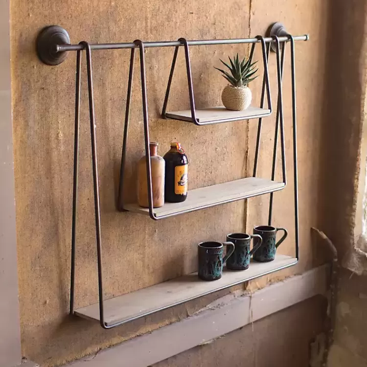 Wood and Metal Three-Tier Side Modern Wall Shelf>Kirklands Home Best