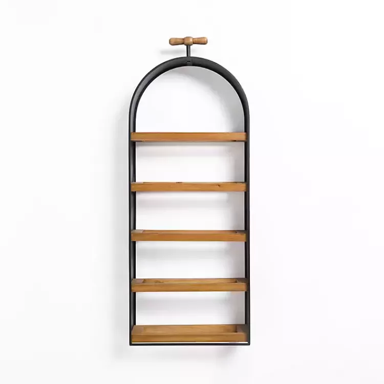 Wood and Metal 5-Tier Wine Bottle Wall Shelf>Kirklands Home Outlet