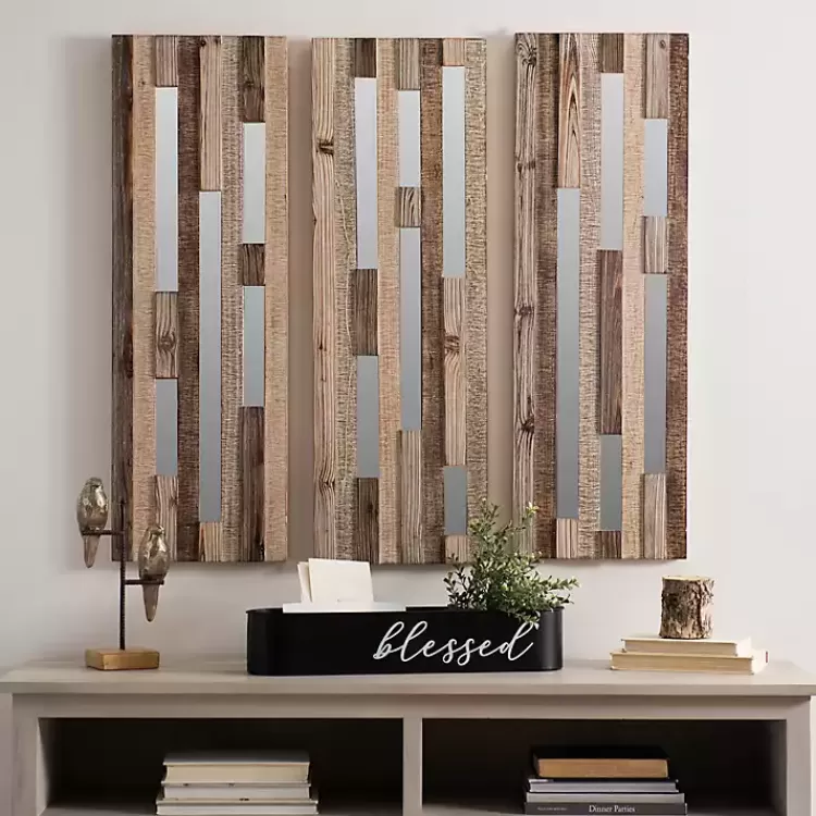 Wood Plank and Mirror Slice Wall Plaques, Set of 3>Kirklands Home Outlet