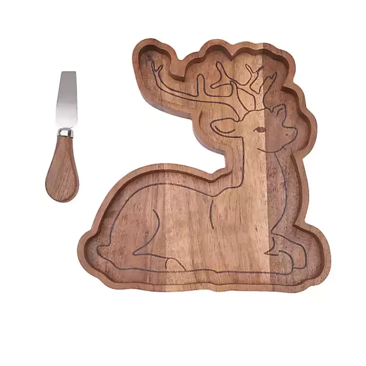Wood Reindeer Serving Board with Spreader>Kirklands Home Clearance
