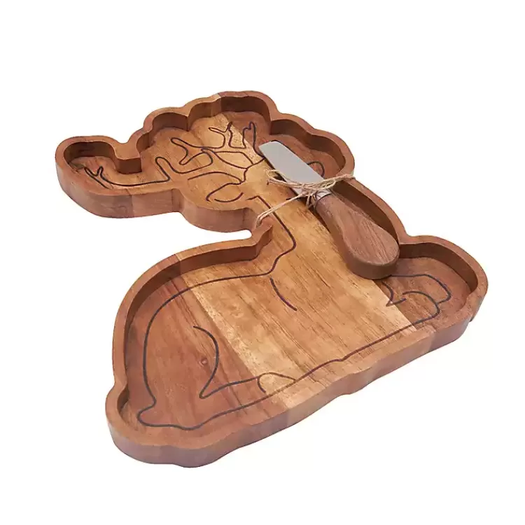 Wood Reindeer Serving Board with Spreader>Kirklands Home Clearance