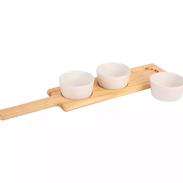 Wood Serving Tray with White Ceramic Bowls>Kirklands Home Outlet