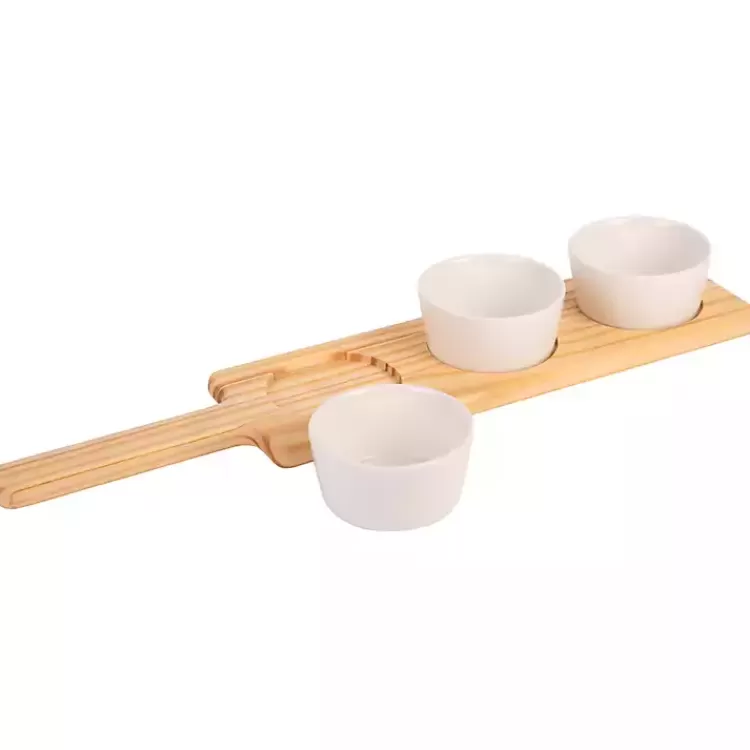 Wood Serving Tray with White Ceramic Bowls>Kirklands Home Outlet