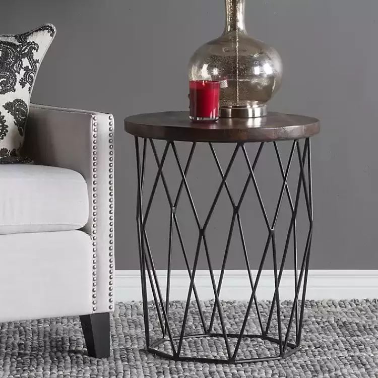 Wooden Top Geometric Chadwick Accent Table>Kirklands Home Store