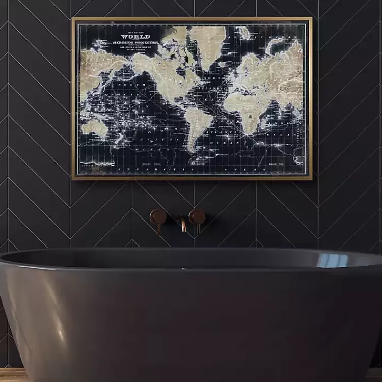 World Map on Black Framed Art Print>Kirklands Home Flash Sale