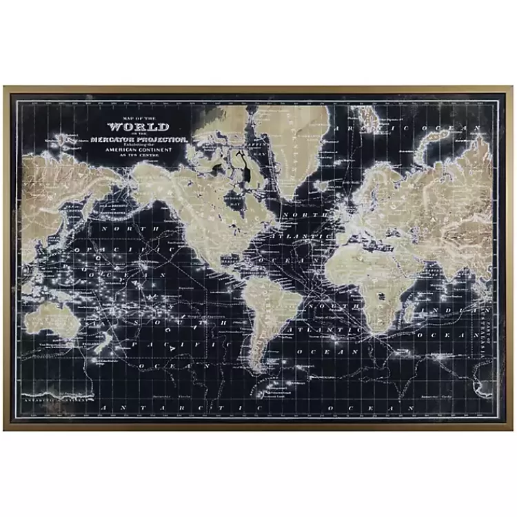 World Map on Black Framed Art Print>Kirklands Home Flash Sale