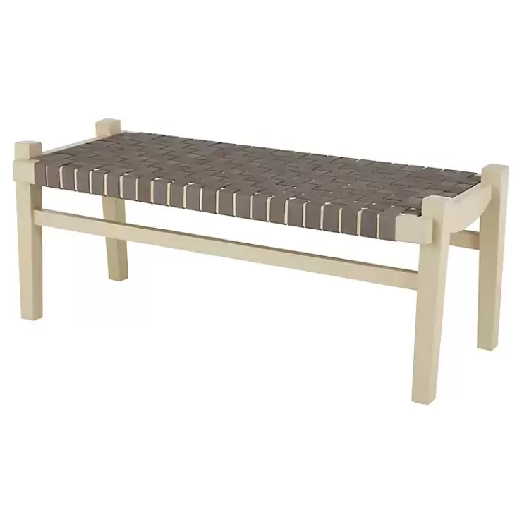 Woven Leather Natural Wood Bench>Kirklands Home Flash Sale