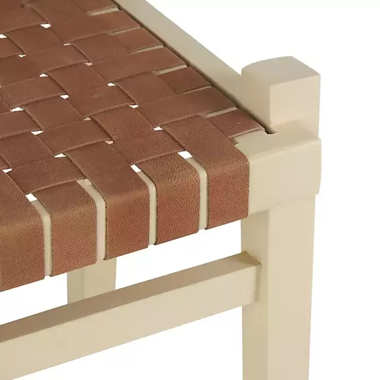 woven_camel_leather_natural_wood_bench_4.webp Woven Camel Leather Natural Wood Bench>Kirklands Home Clearance