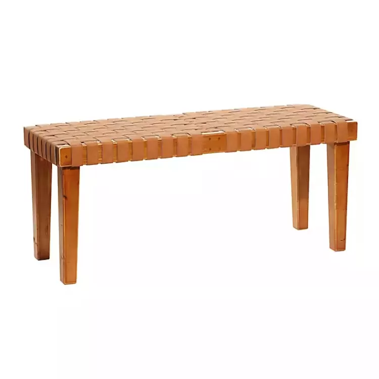 Woven Leather Textured Wood Bench>Kirklands Home Hot