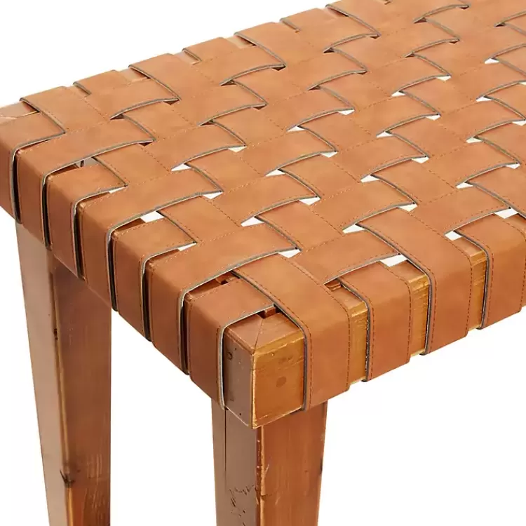 woven_leather_textured_wood_bench_3.webp Woven Leather Textured Wood Bench>Kirklands Home Hot