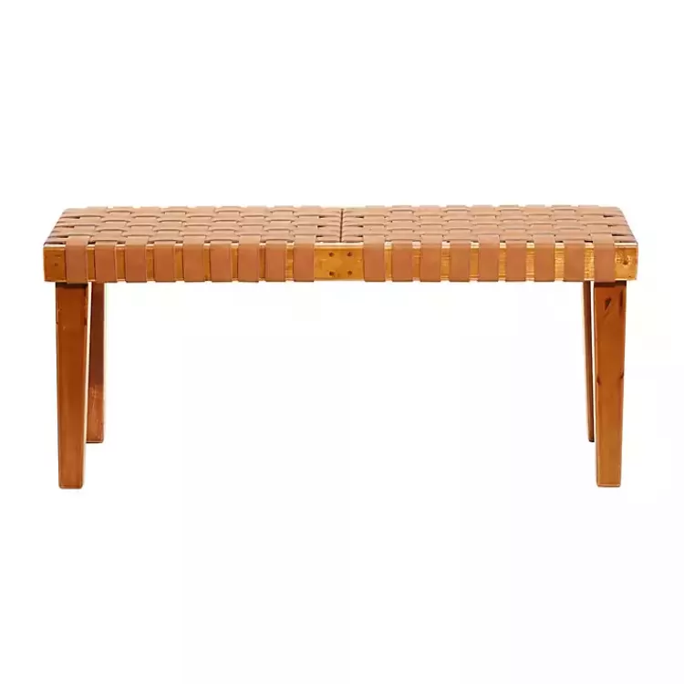 woven_leather_textured_wood_bench_5.webp Woven Leather Textured Wood Bench>Kirklands Home Hot