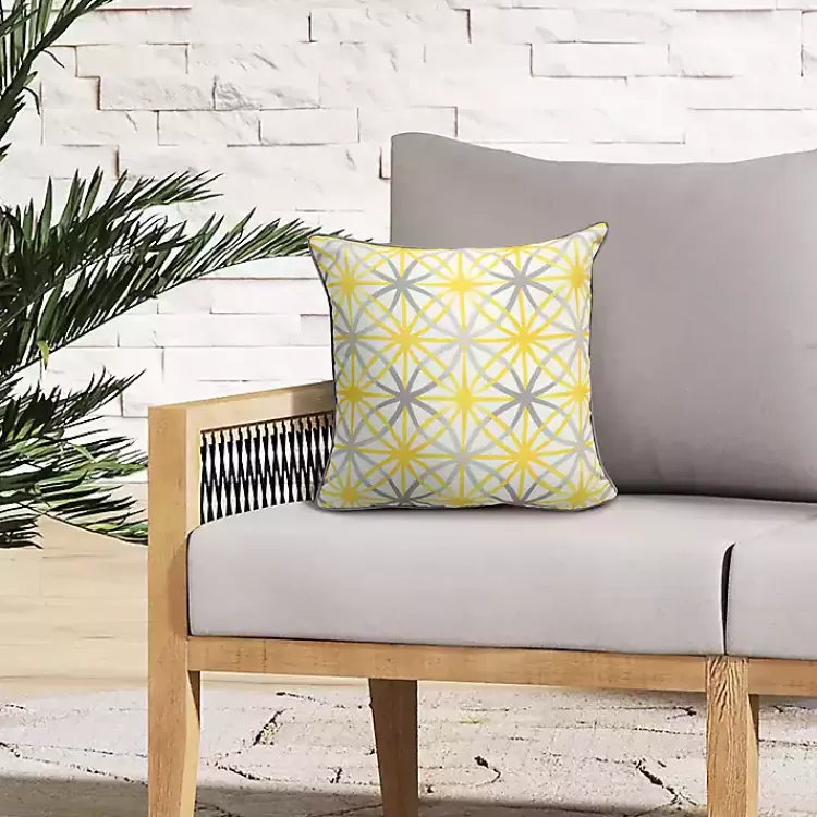 Yellow & Gray Geometric Flowers Outdoor Pillow>Kirklands Home Online
