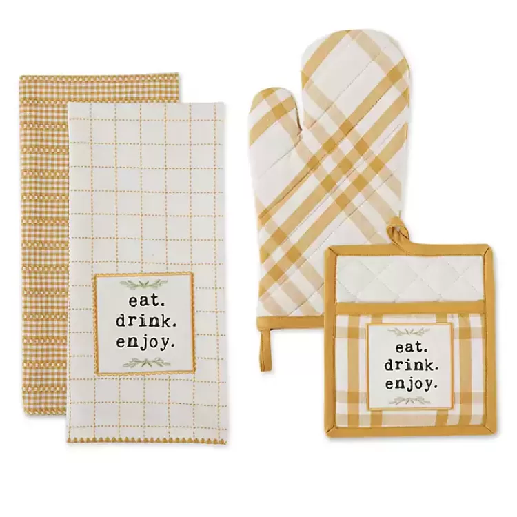 Yellow Plaid Eat Drink Enjoy 4-pc. Dish Towel Set>Kirklands Home New