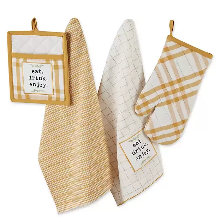 Yellow Plaid Eat Drink Enjoy 4-pc. Dish Towel Set>Kirklands Home New