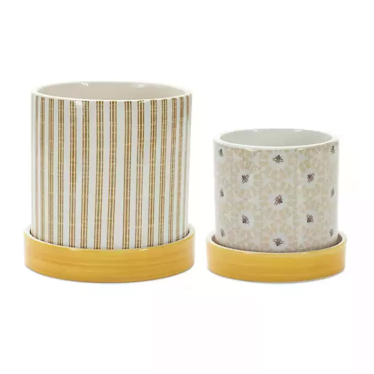 Yellow Striped and Bee Decorative Pots, Set of 2>Kirklands Home Sale