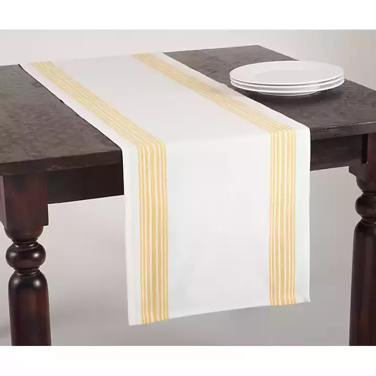 Yellow Striped Border Table Runner>Kirklands Home Hot